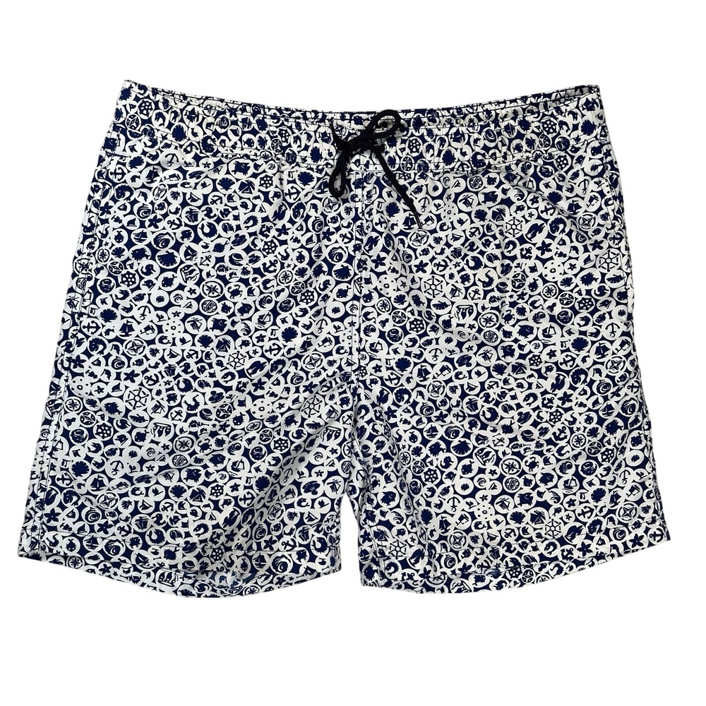 Brooks Brothers Men's Blue Montauk Seashell Lined 6" Swim Trunks Sz Medium Beach